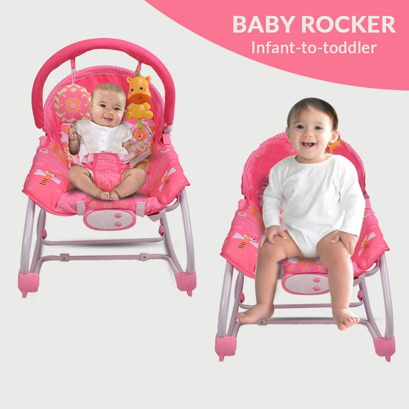 INFANTSO Baby Rocker Portable with Free Mosquito Net & Calming Vibrations & Musical Toy (03 Pink)