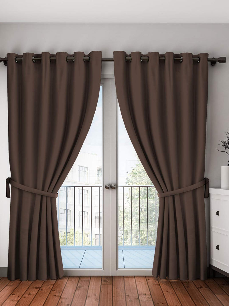 Home Sizzler Polyester Solid Door Curtain, Long Door - 9 Feet, Brown, Pack of 2