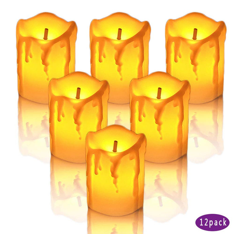 YASENN Flameless Candles,Battery Operated Tea Light Candle,LED Flameless Candle Drips on Side,Votive Candle Fake Candles for Christmas Halloween Pumpkin Decorations(1.5"x2" 12pack)