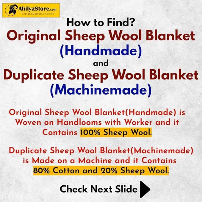 AhilyaStore - Original Handmade White Ghongadi(Jawal) - 100% Sheep Wool - Sheep Wool Blanket