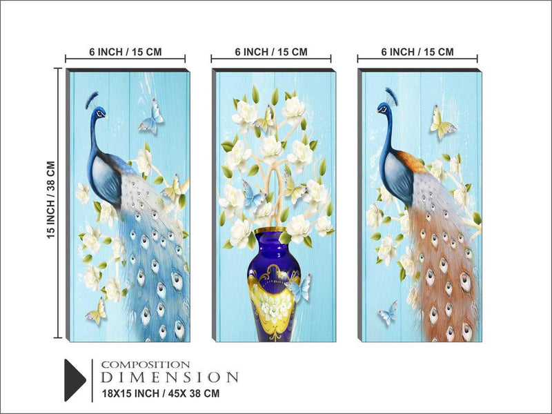 SAF 6MM MDF Board Couple Peacock with Flower Multi-Effect Design Painting 15 Inch X 18 Inch BANFJ97