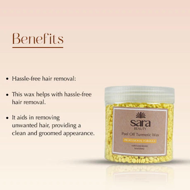 SARA Professional Peel Off Turmeric Bean Wax For Effortless Hair Removal | Perfect For Face, Bikini Line, Legs, body & Arms,(400gm)