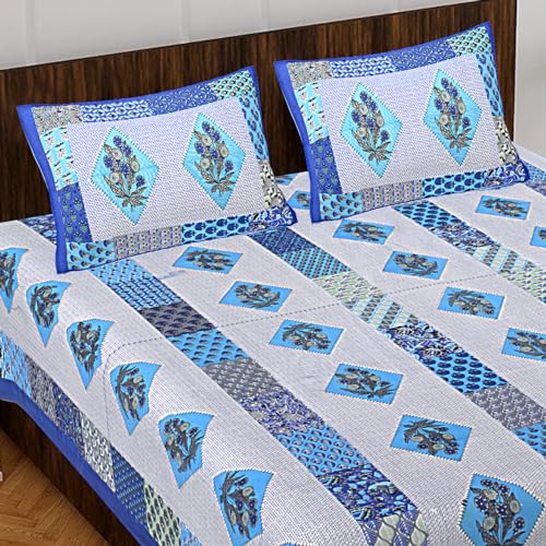 BedZone 100% Cotton Rajasthani Jaipuri Traditional Floral King Size Double Bedsheet with 2 Pillow Covers - Cotton Bedsheet 43