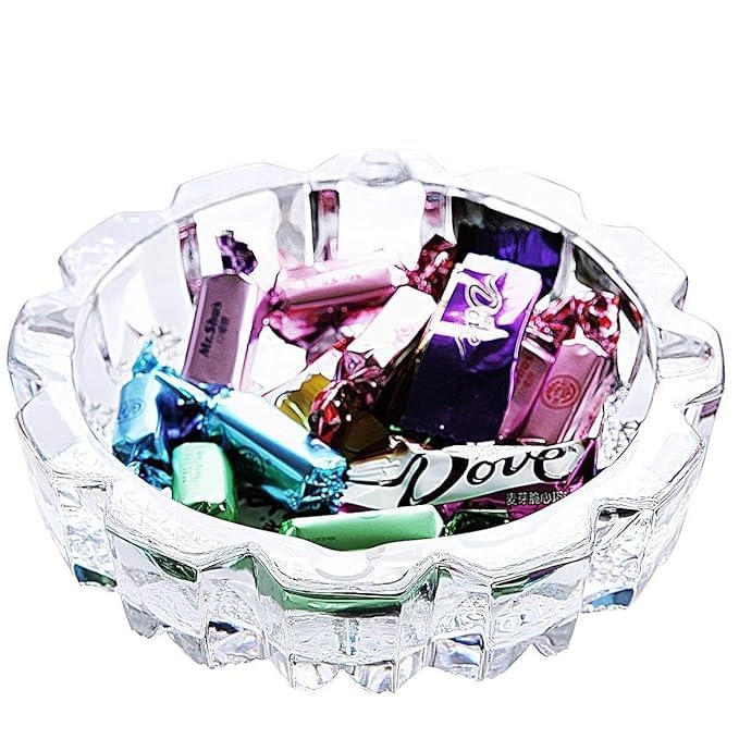 Ewings Round Glass Ashtray - Crystal Clear, Modern Design for Home, Car, Office, Bars, Restaurants, Medium Size