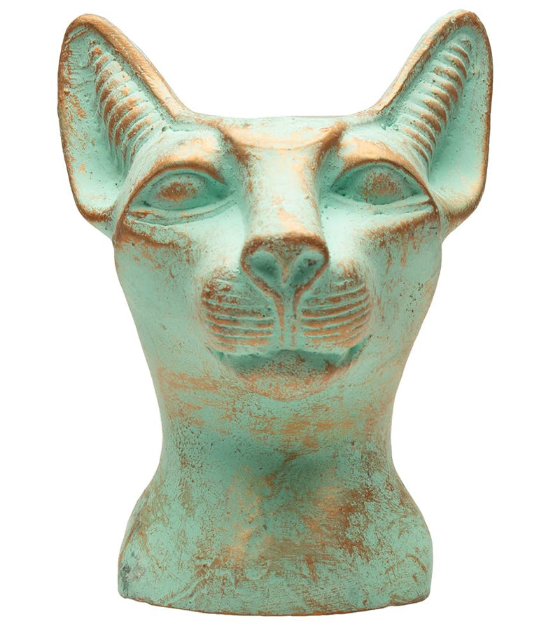 Discoveries Egyptian Imports Authentic Miniature Statue - Patina Finish - Bastet Cat Goddess Bust - 4" - Made in Egypt