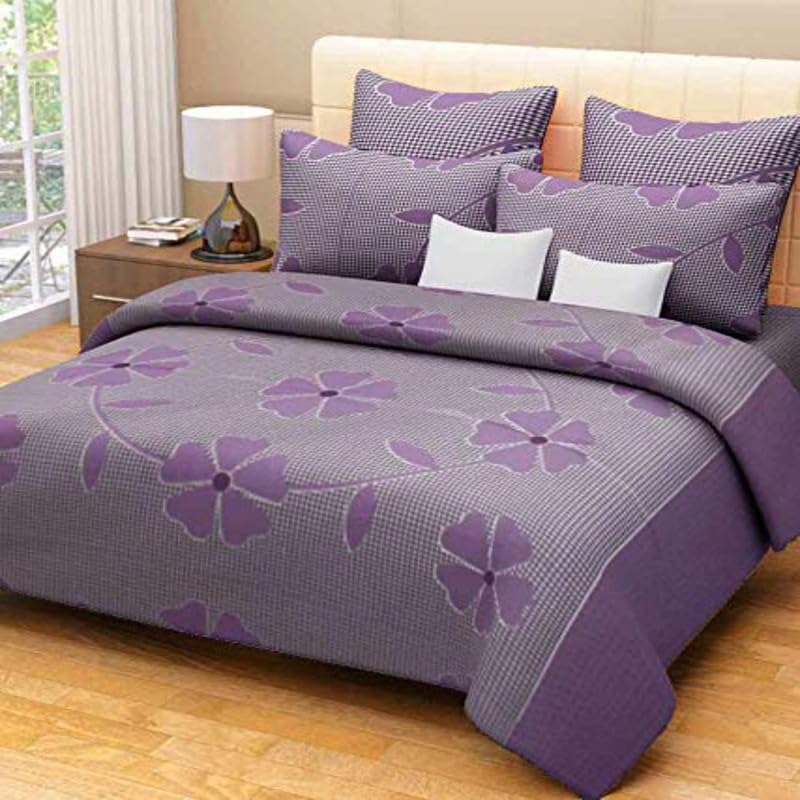 Vaastu Furnishings Skin Friendly Ultrasoft Prime Collection Printed Flat 1 Double Bedsheet with 2 Pillow Covers (Size 90 x 90 Inch) - Purple Frooti 3D6