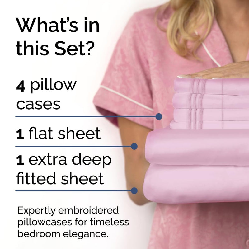 Extra Deep Full Sheet Set - 6 Piece Breathable & Cooling Sheets - Hotel Luxury Bed Sheets Set - Easy & Secure Fit - Soft, Wrinkle Free & Comfy Sheets Set - Light Pink Sheet Set with Extra Deep Pockets