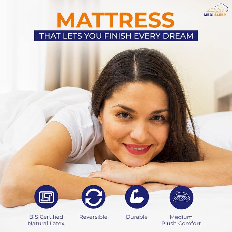 MEDISLEEP Breeze Mattress - 100% Natural Pincore Latex and High-Resilience Support Foam Reversible Mattress, with Organic Cotton Quilted Covers Surface- 78X35X5 for Single Bed with 1 Microfiber Pillow