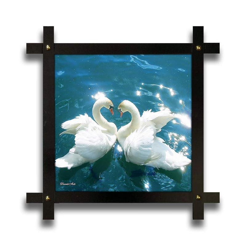 Poster N Frames Cross Wooden Frame Hand-Crafted with Photo of Swan (16.5x16.5inch, Multicolour)