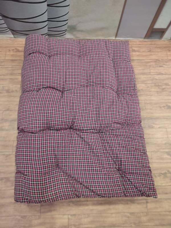 Thick Soft Cotton Quilt | Foldable Box Mattress | Gadda Medium Soft Cotton Checkered Multicolour | Use at Home, Office, Hotel, Dhaba(6x6x4 inches (6x6ft))