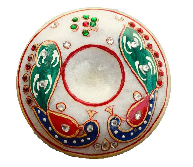 R&M RM Marble Round Table Clock | Traditional Decor Clock| Rajasthani| Minakari Work Clock for Home Decoration Festive Season Gift Christmas New Year Gift