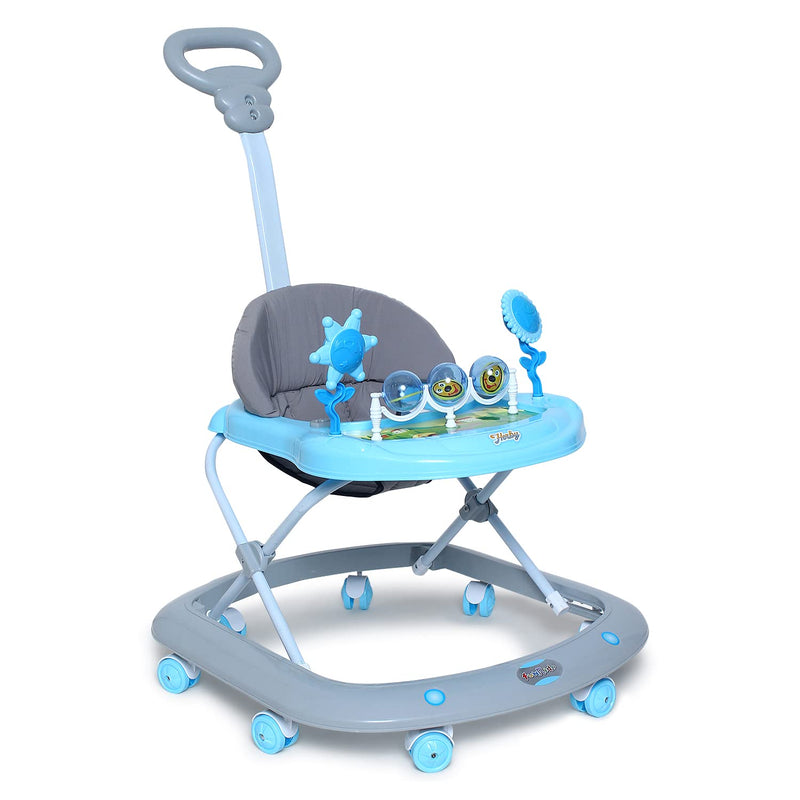 Funride Baby Walker for 6 to 18 Months with Parent Handle Rod - Foldable Activity Walker with Adjustable Height and Parent Handle Rod for Boys and Girls