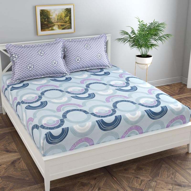 Florida Prime Bedsheet for Queen Size Bed with Pillow Covers & Made of Cotton with Geometric Print