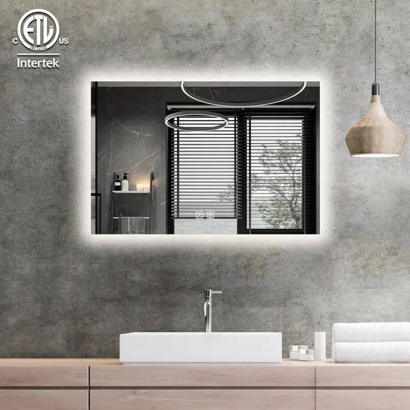 Artessa Minimalist Rectangular LEd Mirror with Defogger, Dimmer-Option, 3-Colour LED for Bathroom (120 x 90 CM)