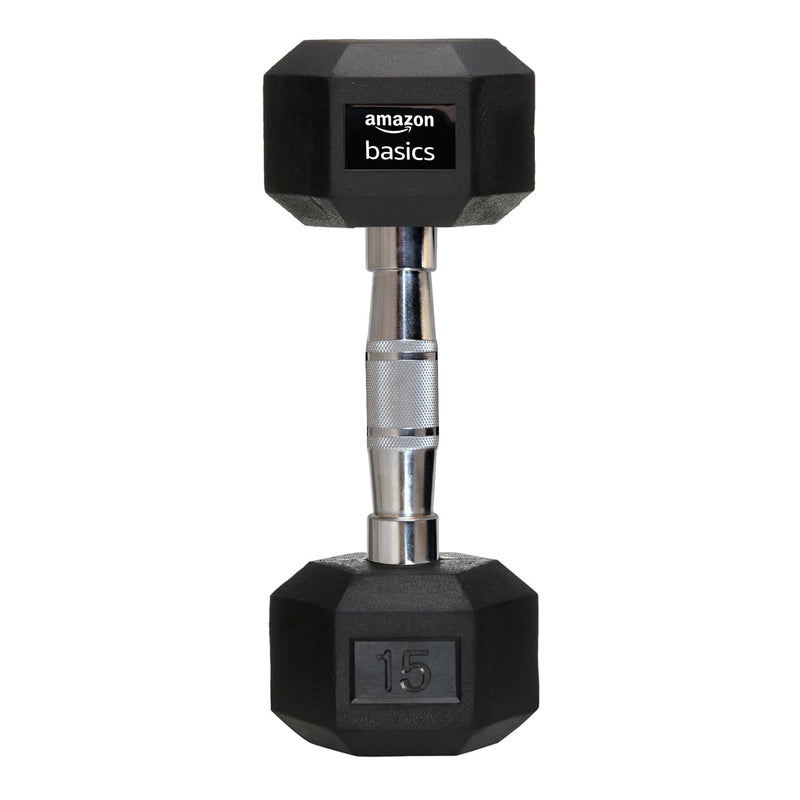 amazon basics Rubber Encased Hex Dumbbell Weight Set Of 1, 15 Kg,Black