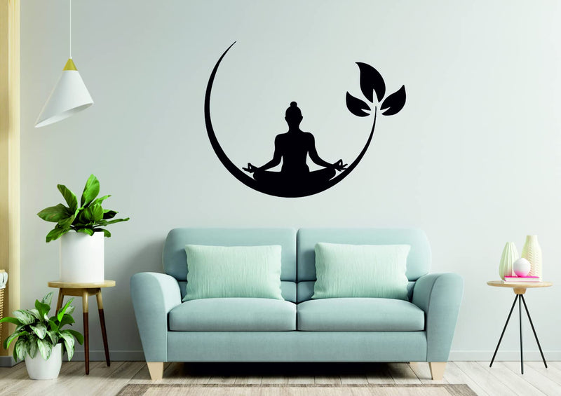 Kaushiki Wall Vinyl Religious Meditating Buddha Wall Sticker Black Colour (117 x 100 cm) Desg - 64