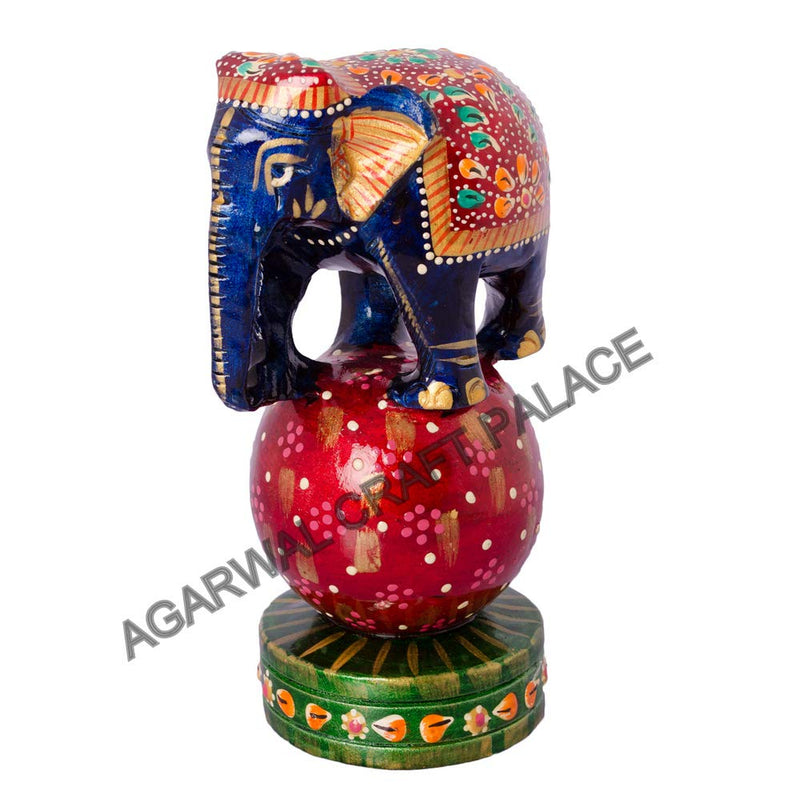 Agarwal Craft Palace Wooden Dancing Elephant on Ball 6" Statue, Elephant Figurine, Wooden Sculpture, Wooden showpiece, Emboss Painted Elephant, Decorative showpieces, Home Decor, Circus Elephant