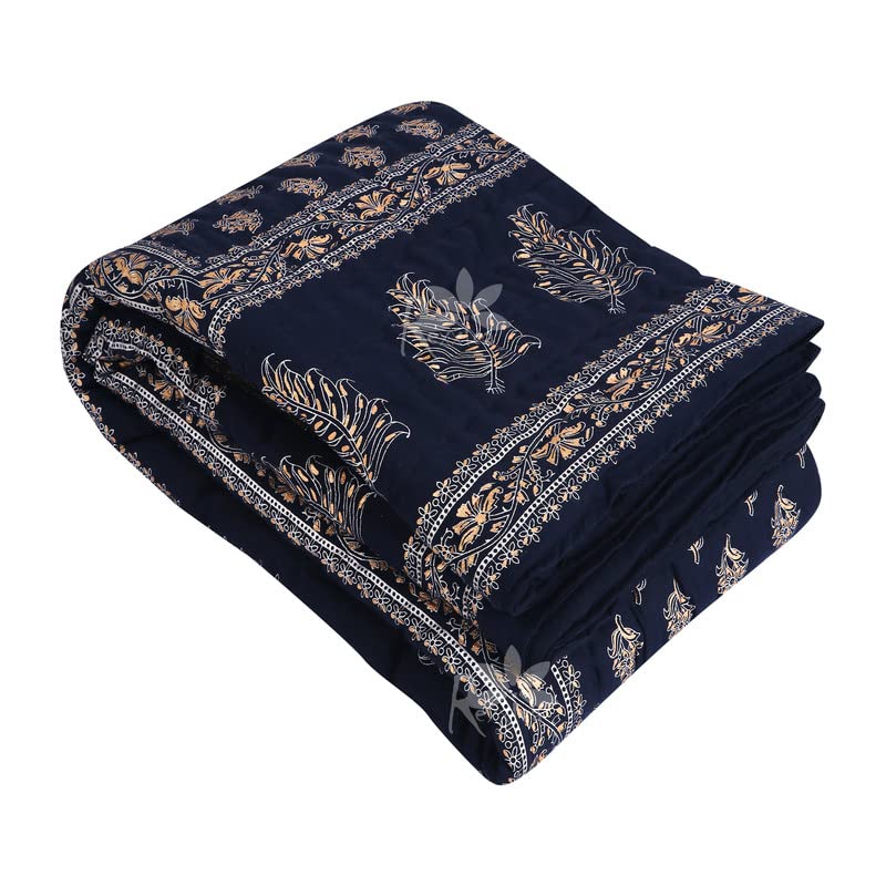 Wearlia Double Bed Organic Cotton Jaipuri Razai Ac Quilt for Winter Soft Light Weight Skin Friendly Rajasthani Traditional Rajai/Razai (Blue, Double)