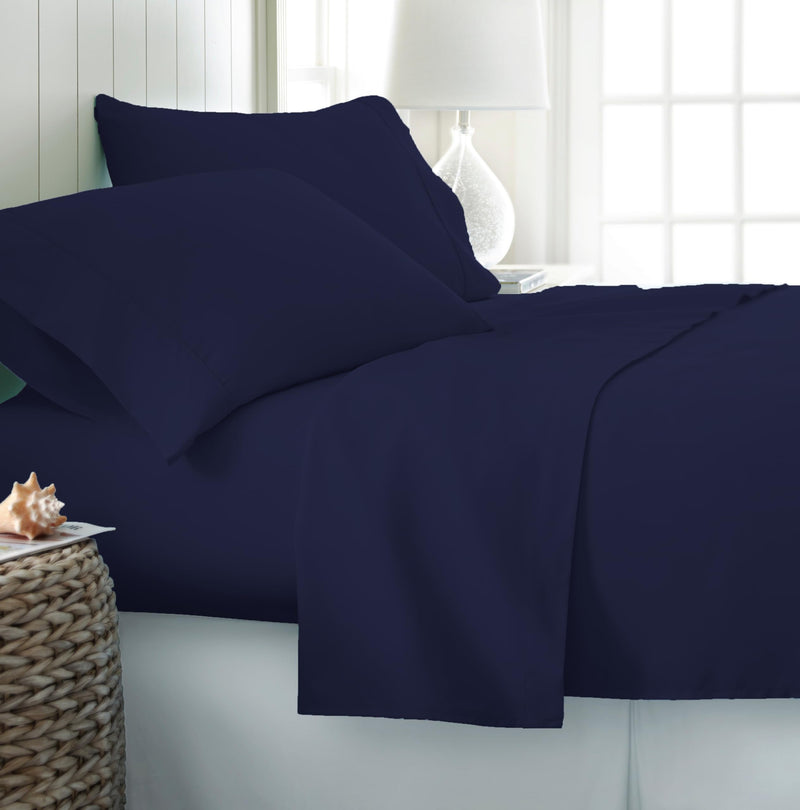 Knight Kavalier 100% Cotton 3 PCs Bedsheet- King Bed Sheet Set- Premium Satin Finish 400 Thread Count Flat Sheet Set- Durable, Breathable, Luxury Feel, Hotel Style Set- Navy Blue Solid