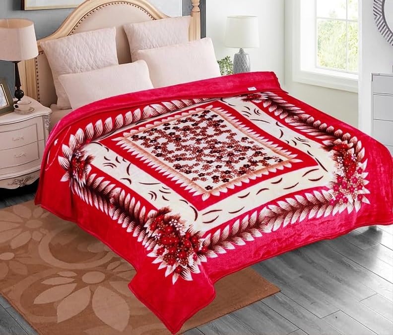 BSB Home® Premium Super Soft Cloudy Printed Mink Double Bed Blanket for All Season, Ultrasoft & Cozy Single Ply Blanket | |220 x 230 Cm (Red & Beige & Brown, Pack of 1)