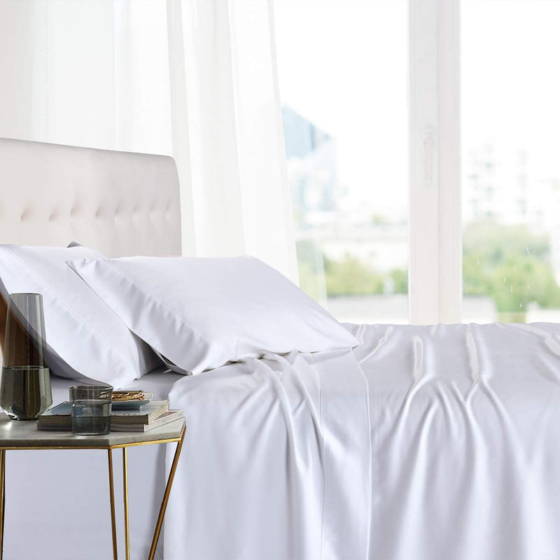 Full, White : Full White Silky Soft Bed Sheets 100% Rayon from Bamboo Sheet Set