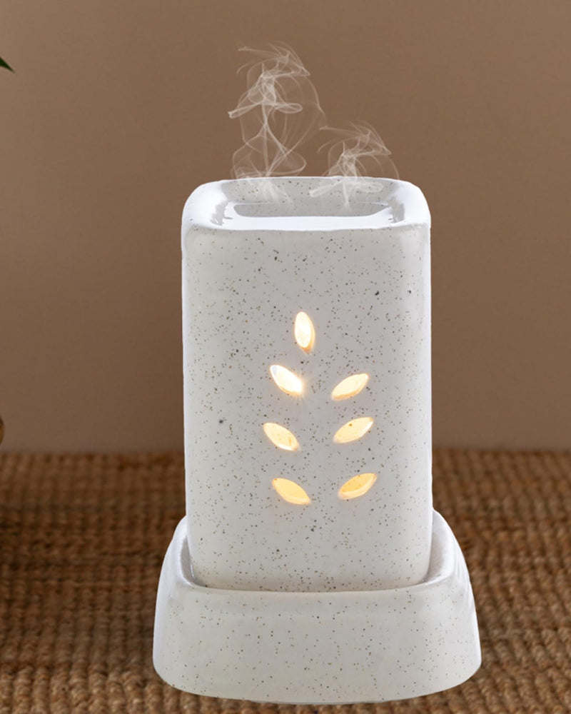 AsianAura Ceramic Electric Aroma Burner Diffuser Set (8 x 11.5 cm, White)