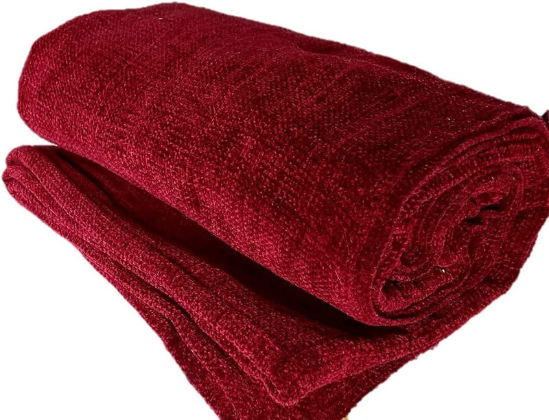 STYLOCASA Chenille Textured Throw Soft Sofa Throw/Throw Blanket/Throws for Sofa and Couch or Sofa Throw Cover for 3 Seater Sofa/Couch (Size: 140 x 210 Cm) (55 × 84 Inch) - Maroon