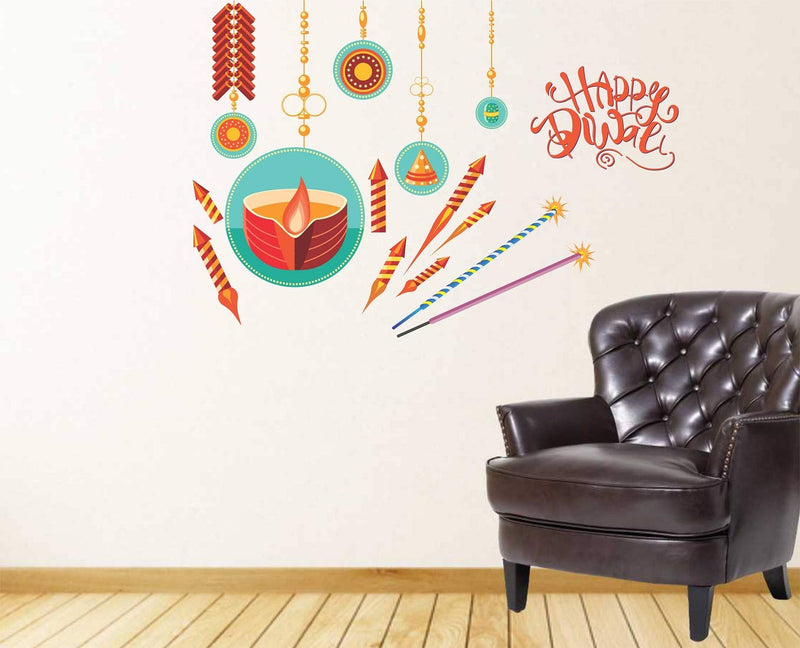 Tuffuk Happy Diwali Large Vinyl Wallstickers for Home Decorations(90 cm x 60 cm)5TZ0180