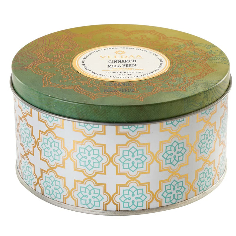 VEEDAA Cinnamon Mela Verde Soy Wax 3 Wick Tin Scented Candle (Burns 40 Hours)