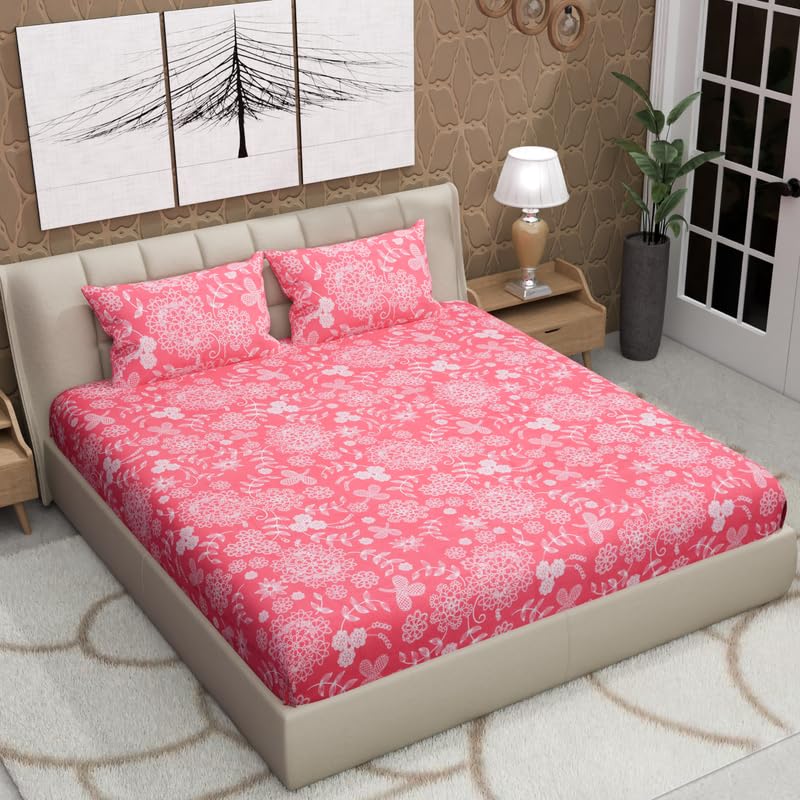 THE FURNISHING WAREHOUSE,Delta Collection 148 TC Breathable Supersoft Fabric, 1 Flat Double Bedsheet Comes Along with 2 pcs Pillow Cover (Light Pink)