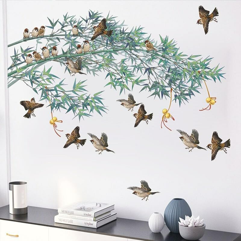 GADGETS WRAP Vinyl Chinese Ink Painting Bamboo Birds Wall Sticker