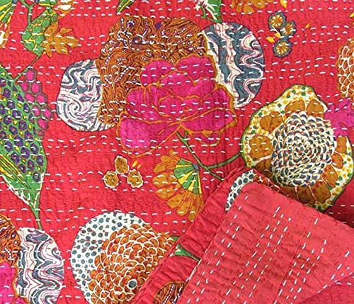 Textile Work Creations TI AMO Cotton Handmade Bedspread Kantha Quilt King Size Bohemian Bedspread Kantha Quilt Single