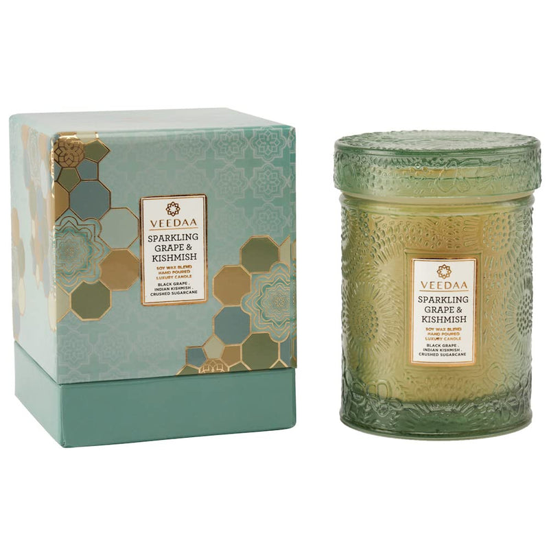 VEEDAA Sparkling Grape & Kishmish Soy Wax Mandala Glass Scented Candle (Burns 22 Hours)