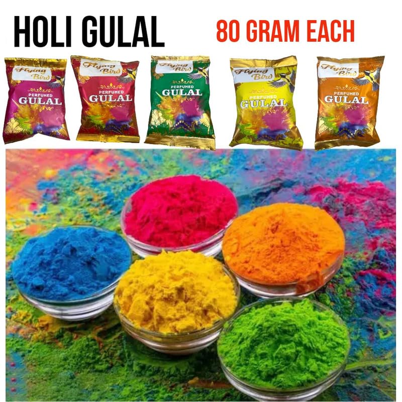 FETE PROPZ Gulal (Multicolour) (Pack of 8) | 100% Natural and Herbal Gulal | Organic Coloured Powder | Non-Toxic and Skin-Friendly Holi Gulal | Holi Celebration