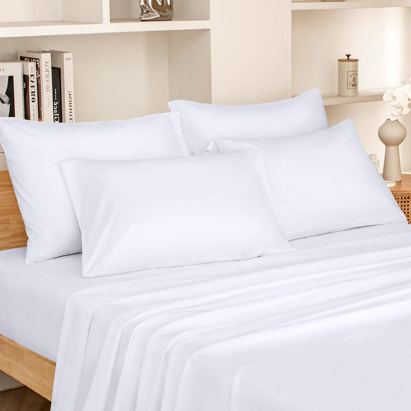 HOMEIDEAS 4 Piece Bed Sheet Set (Full,White) 100% Brushed Microfiber 1800 Bedding Sheets Deep Pockets,Wrinkle & Fade Resistant