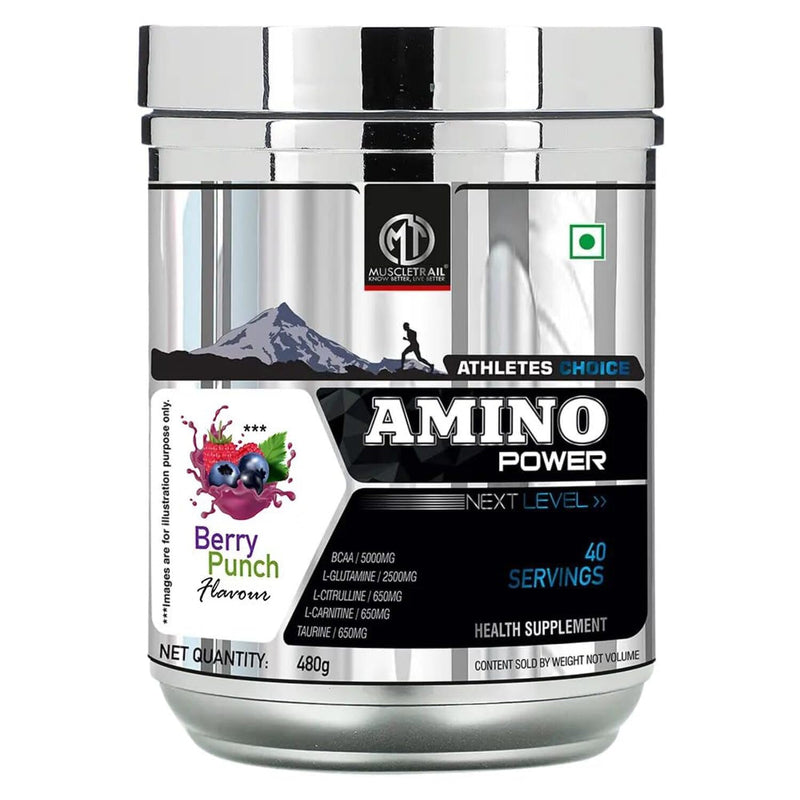 Muscle Trail Amino Power | Health Supplement Powder | 480g, 40 servings (Peach Mango) | Perfect blend of Amino Acids to promote Muscle Recovery