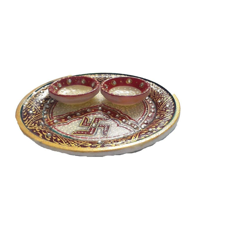 Unique Indian Crafts Marble Handmade Pooja thali