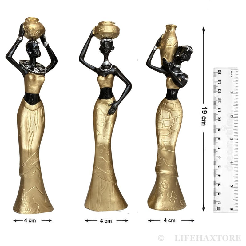 Xtore Beautiful New Golden & Black African Women for Home Decor (Pack of 3, Golden & Black)