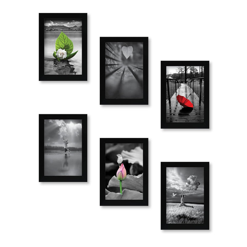 Amazon Brand - Solimo Collage Set of 6 Black Photo Frames (5 X 7 Inch - 6)