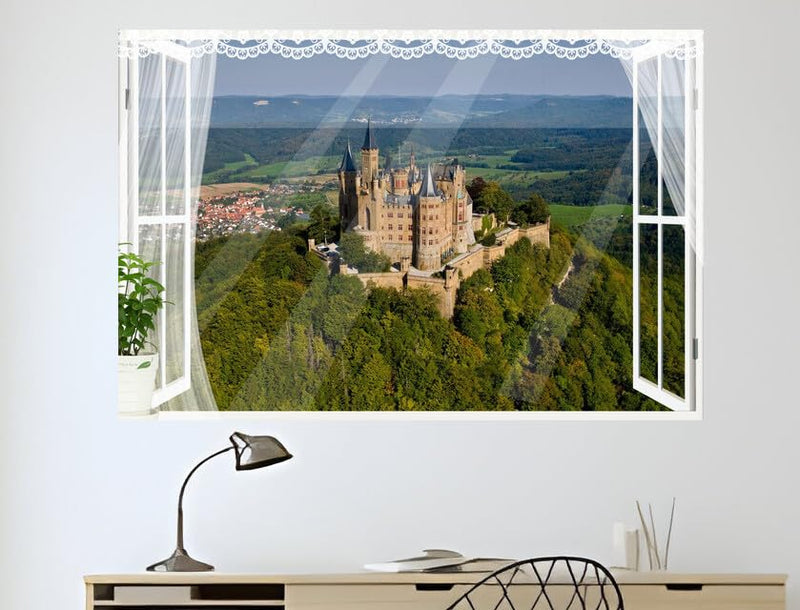 JVERF - JZZB02139 Castles Germany Fortress Hill| Self-Adhesive Open Window Wall Sticker