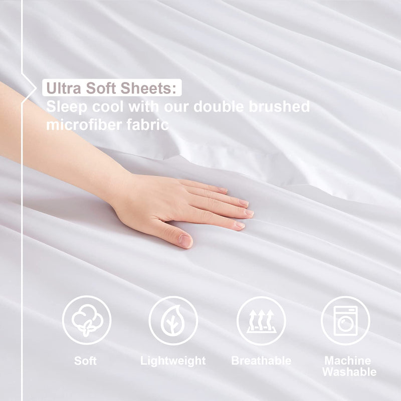 Twin XL, White : Bed Sheet Bedding Set, 100% Soft Brushed Microfiber with Deep Pocket Fitted Sheet - Twin XL - White - 1800 Luxury Bedding Collection, Hypoallergenic & Wrinkle Free Bedroom Linen Set