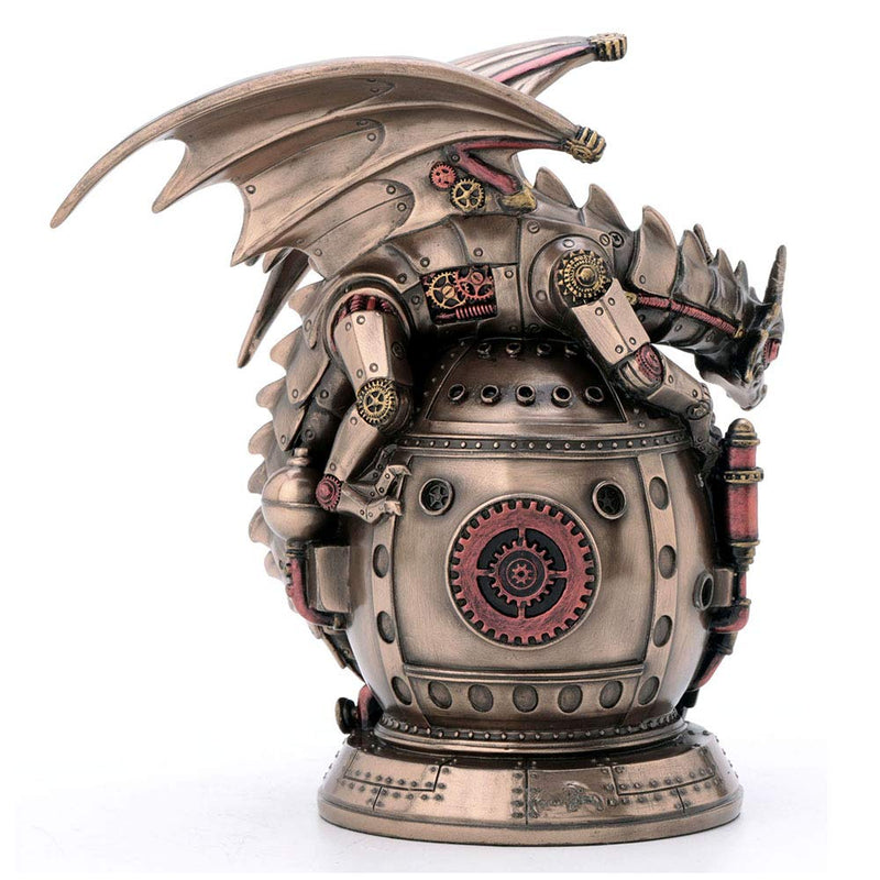 Veronese Design 7 Inch Steampunk Mechanical Dragon On The Time Machine Bank Vault Trinket Box Clock Antique Bronze Finish Statue