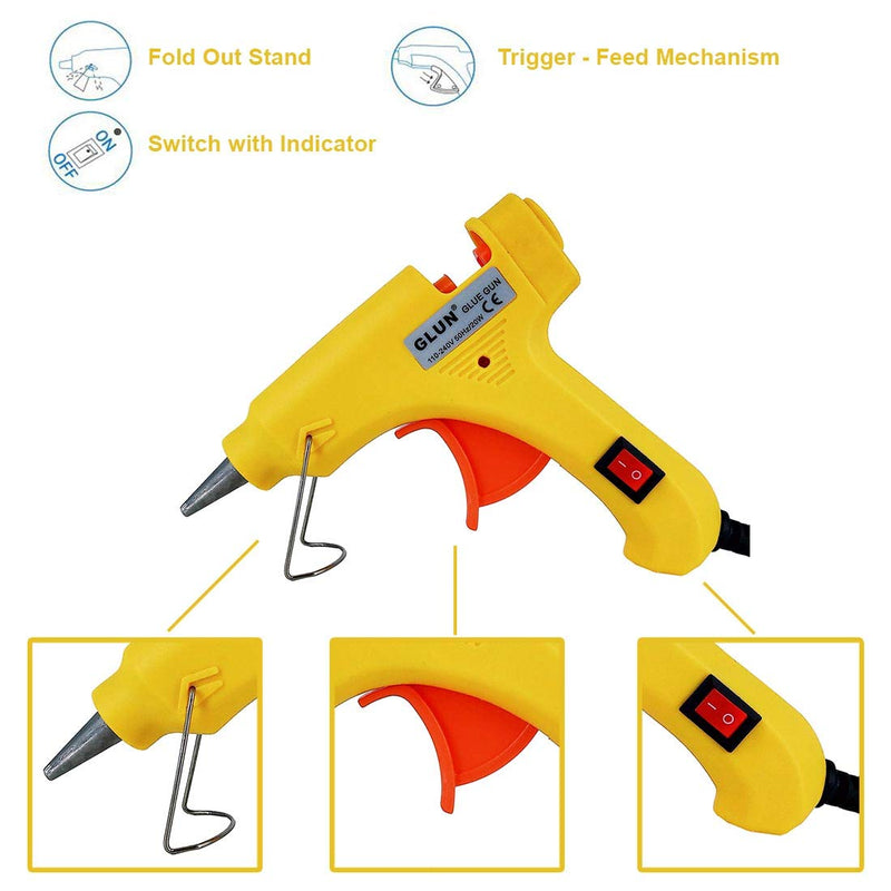 20W 20 WATT 7MM HOT MELT Glue Gun with ON Off Switch and LED Indicator (Free 10 Transparent Glue Sticks)