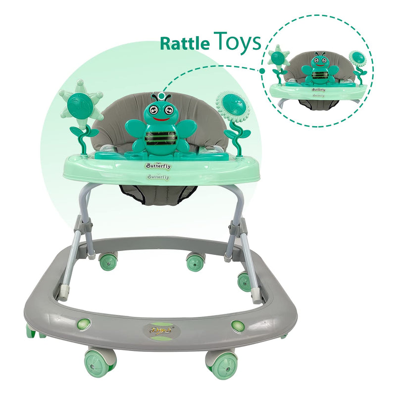 Dash Butterfly Baby Walker with 3 Position Adjustable Height Music & Light, Foldable Activity Walker, Baby 6-18 Months boy, Walker for Kids (Capacity 20kg | Green)