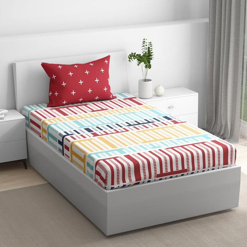 100% Cotton 152 TC Fitted Bedsheet with 1 Pillow Cover | ColorPlay Single, 72" x 36", ColorPlay| 1.83m x 91cm