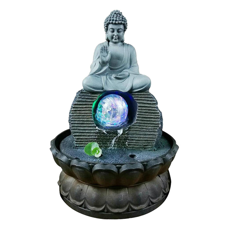 ATORSE® Buddha Resin Statue Led Lights Office Meditation Tabletop Water Fountain