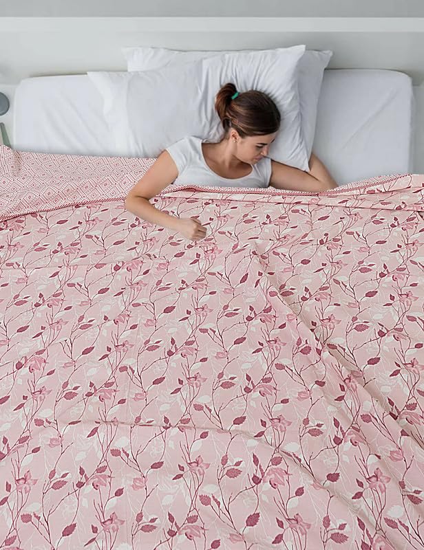 Rexxica Premium Cotton Single Bed AC Dohar - Lightweight Summer Blanket, Reversible, Soft & Breathable, 56x85 inches, Careys Pink