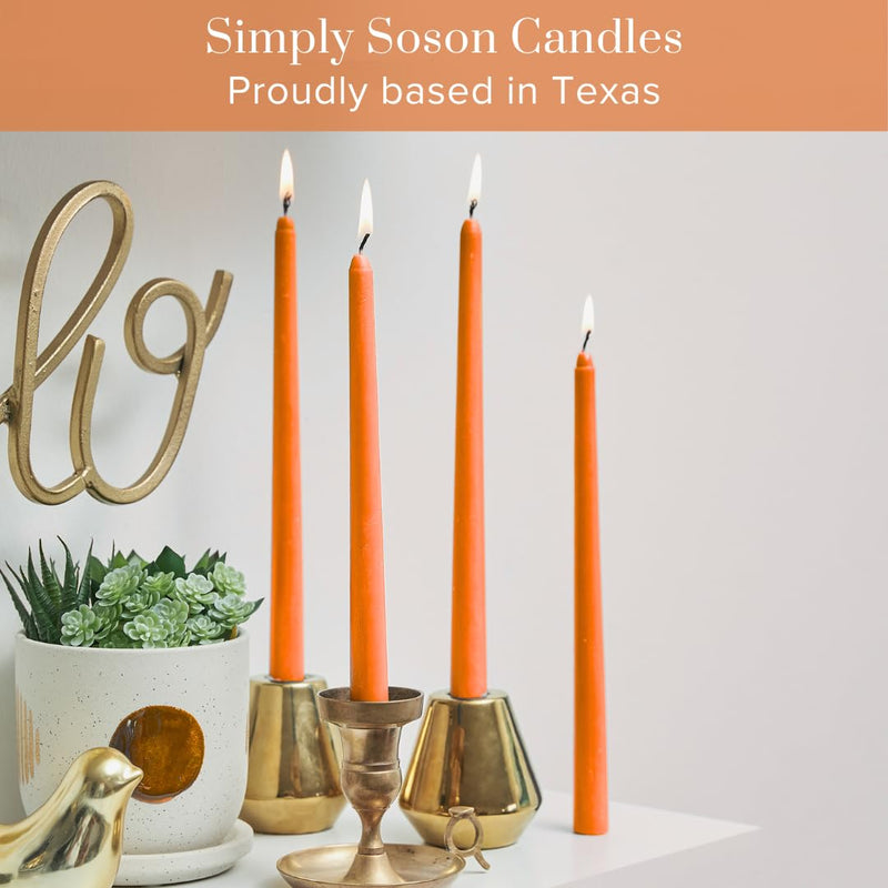 Simply Soson Orange Taper Candles 10 inch Dripless, Set of 30 Unscented Tapered Orange Candles, Smokeless Tall Candle sticks Ideal for Wedding, Spa, Restaurant, Shabbat and Dinner Long Candlesticks