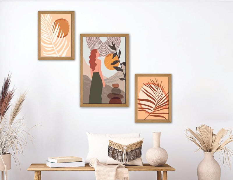 SAF paintings Set of 3 Modern Art Premium Brown frame painting for Wall Decoration SA-B18M1K2