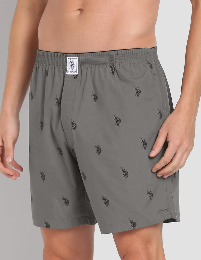 U.S. POLO ASSN. Men Signature Logo Pure Cotton I021 Boxers Shorts- Pack Of 1 (Grey Large)